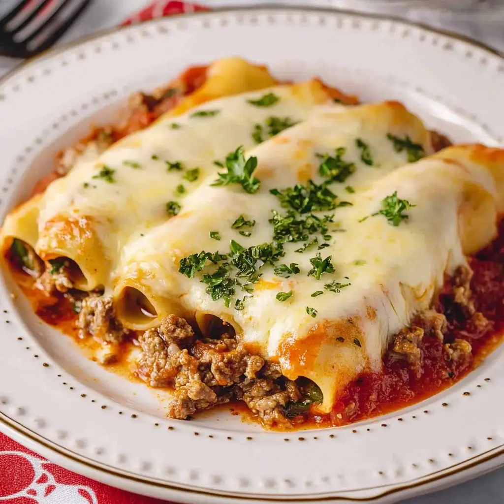 Baked Beef Cannelloni with Creamy Mozzarella Sauce delights!