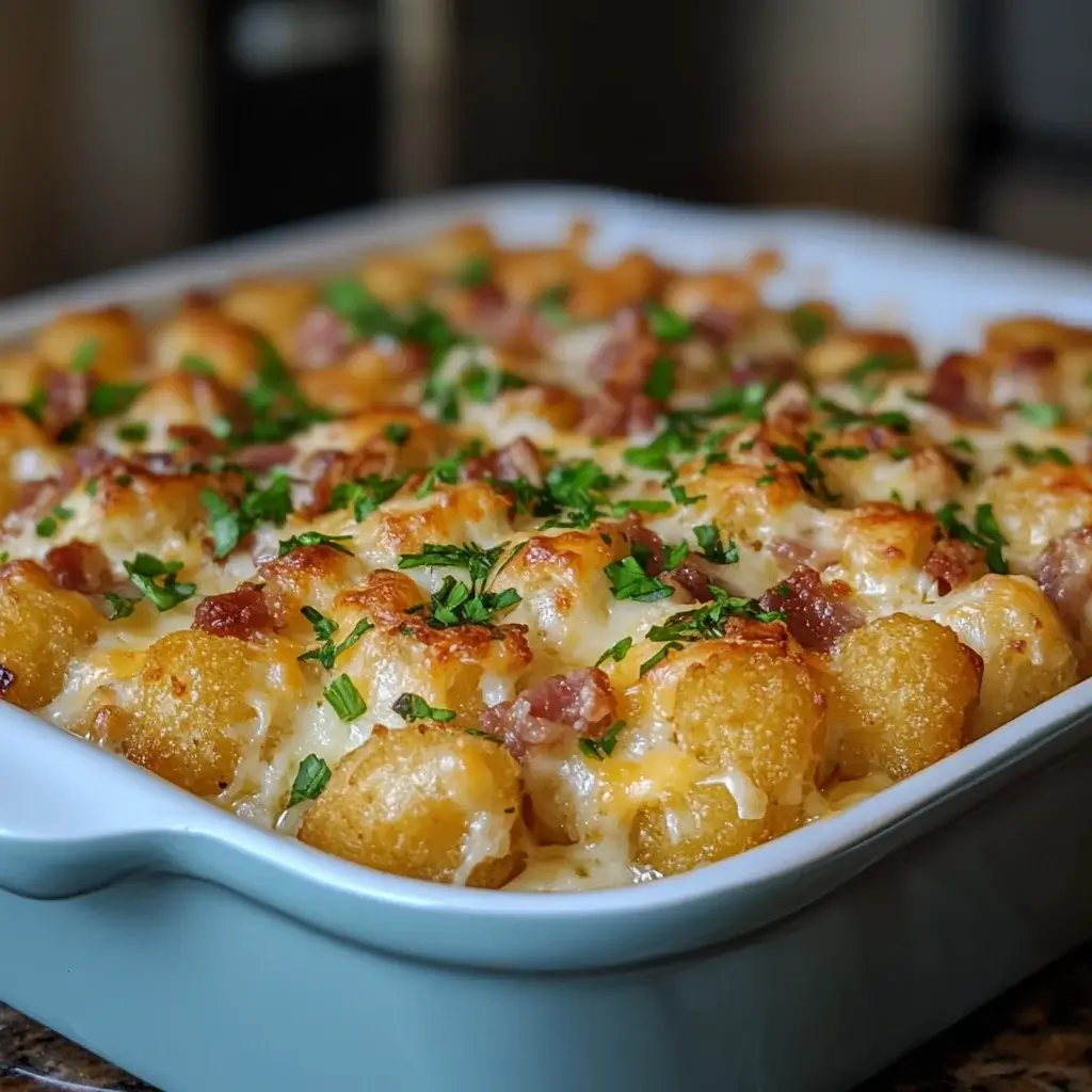Cheesy Chicken Bacon Ranch Tater Tot Casserole Delight!