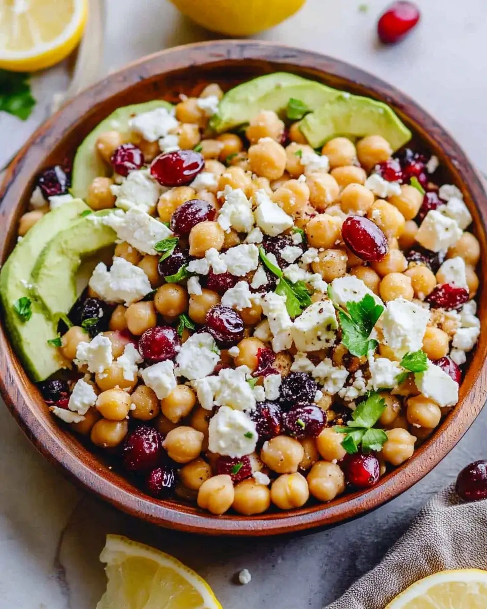 Cranberry Feta Chickpea Salad with Lemon Vinaigrette delights!