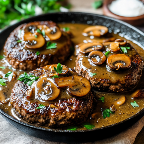 Tender Salisbury Steak with Garlic Gravy: A Must-Try Recipe