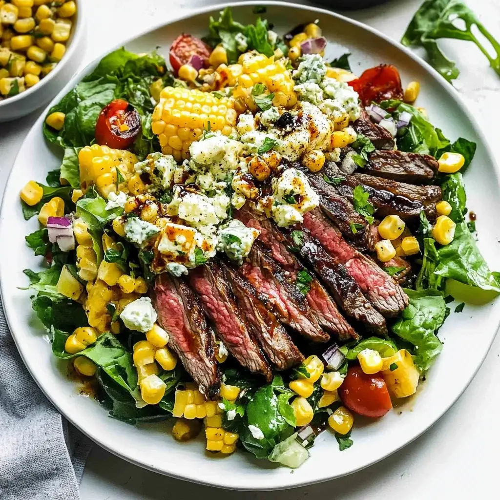 Balsamic Steak Gorgonzola Salad with Grilled Corn Delights!