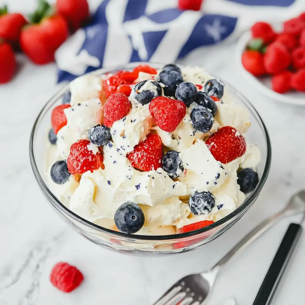 Red White and Blue Cheesecake Salad is a Delightful Treat!