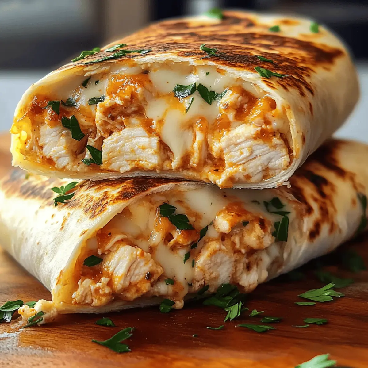 Ooey-Gooey Cheesy Garlic Chicken Wraps