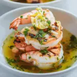 Grilled Gremolata Prawns in Prawn Broth