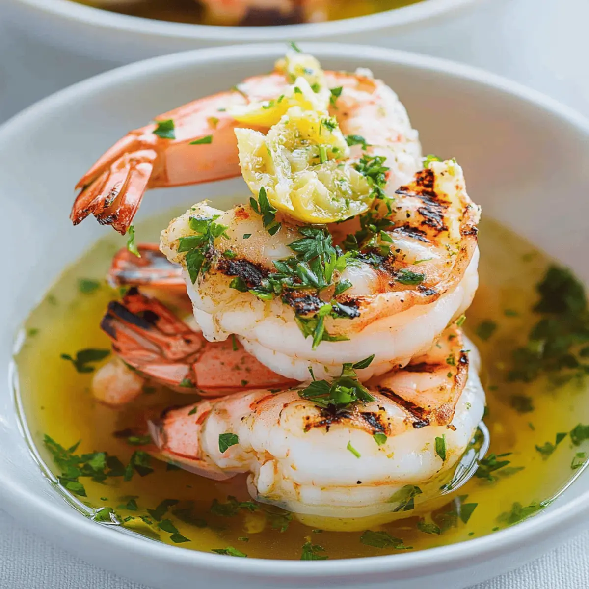 Grilled Gremolata Prawns in Prawn Broth