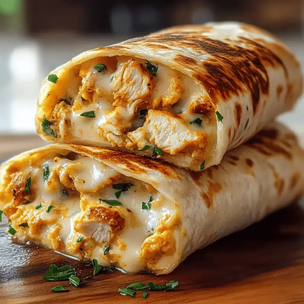 Ooey-Gooey Cheesy Garlic Chicken Wraps
