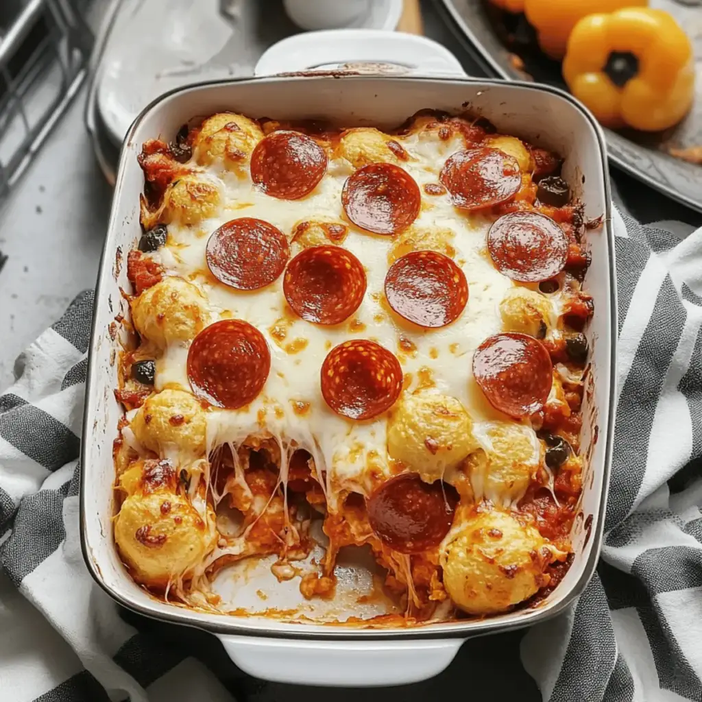 Pizza Casserole with Biscuits and Cheese