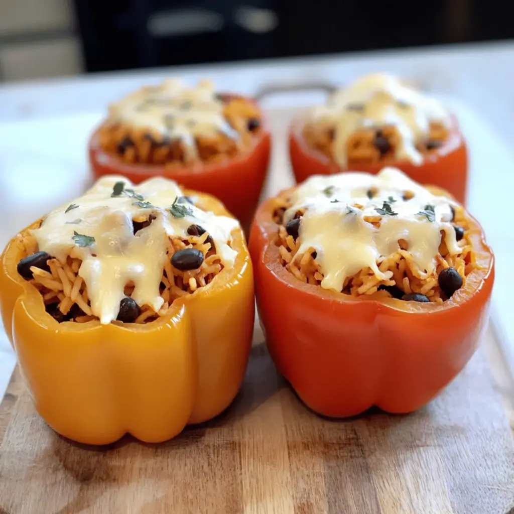 SHREDDED CHICKEN & RICE STUFFED PEPPERS (HALLOWEEN STYLE)