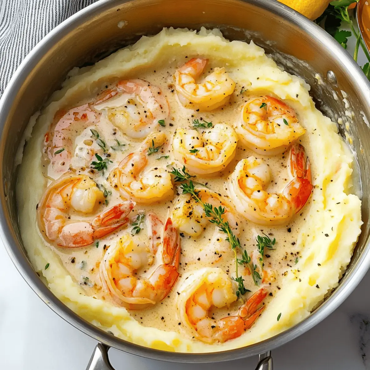 Creamy Garlic Shrimp Over Mashed Potatoes