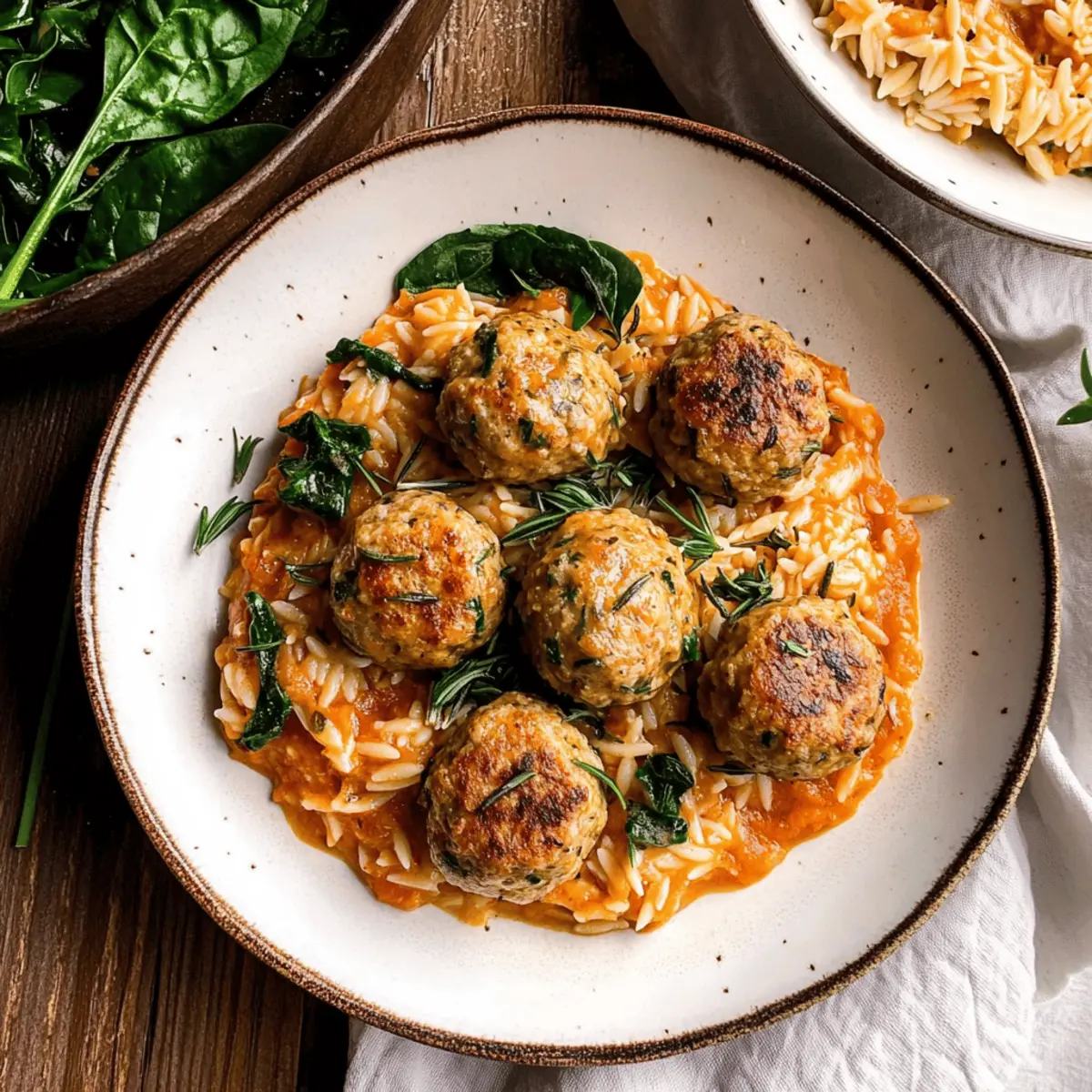 Rosemary Chicken Meatballs & Tomato Orzo