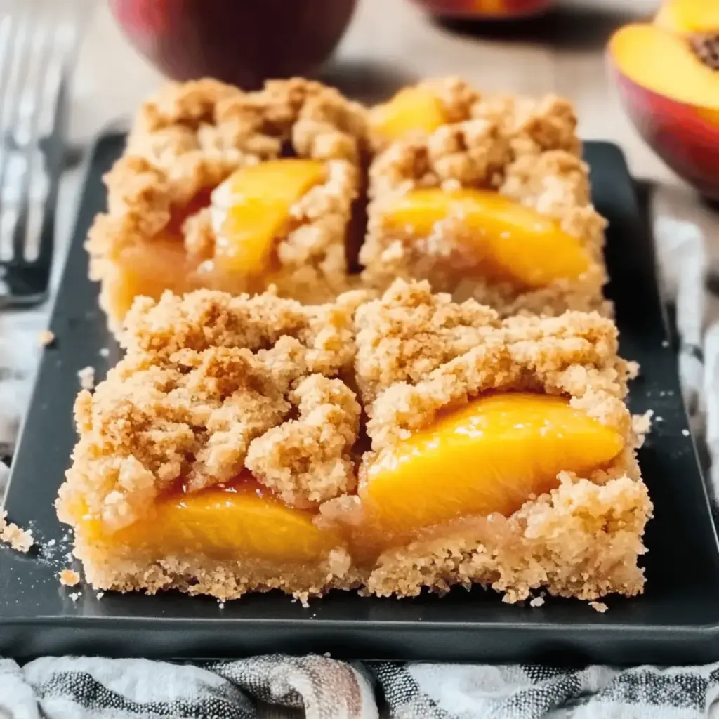 Creamy Peach Crumble Dessert Bars