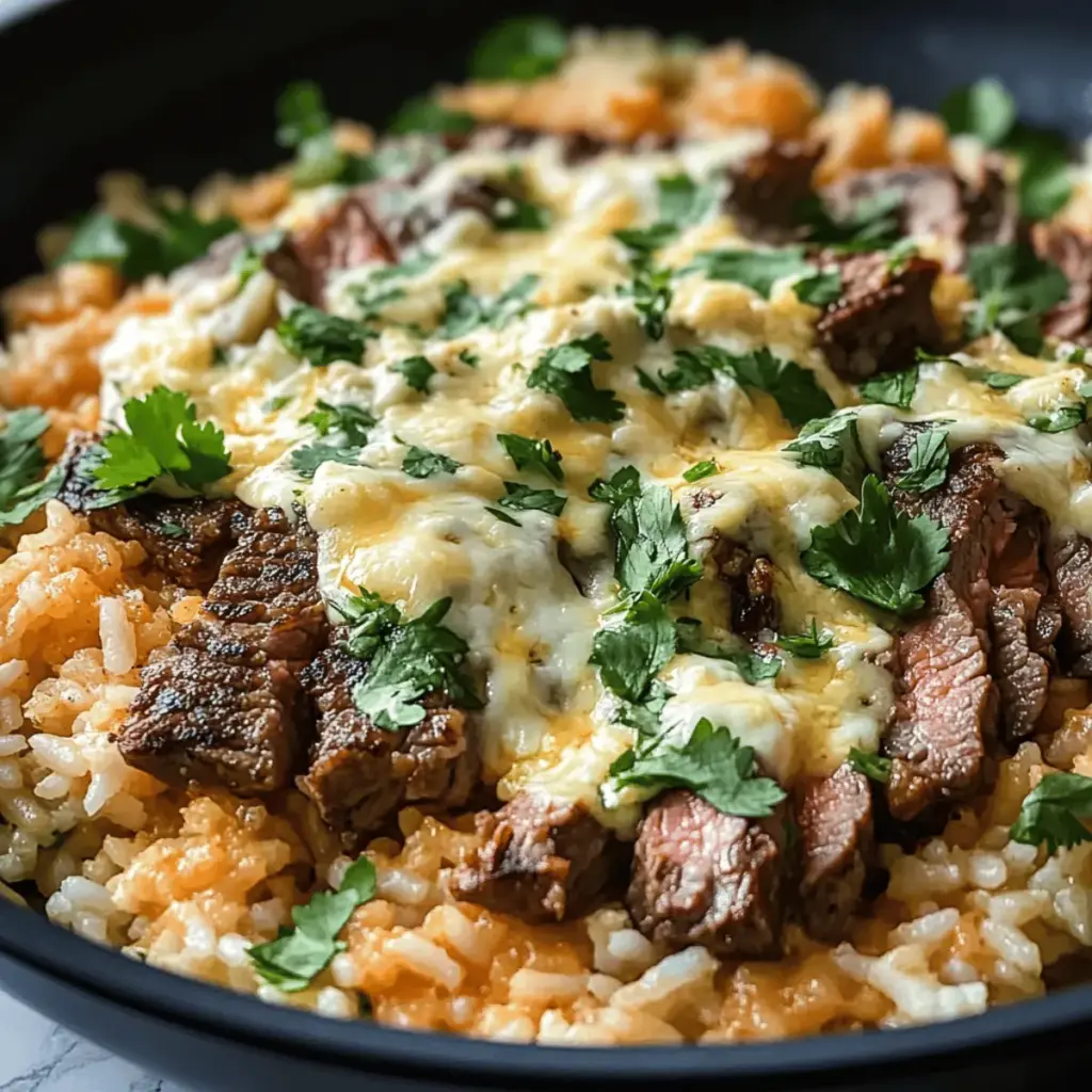 Easy Steak Queso Rice