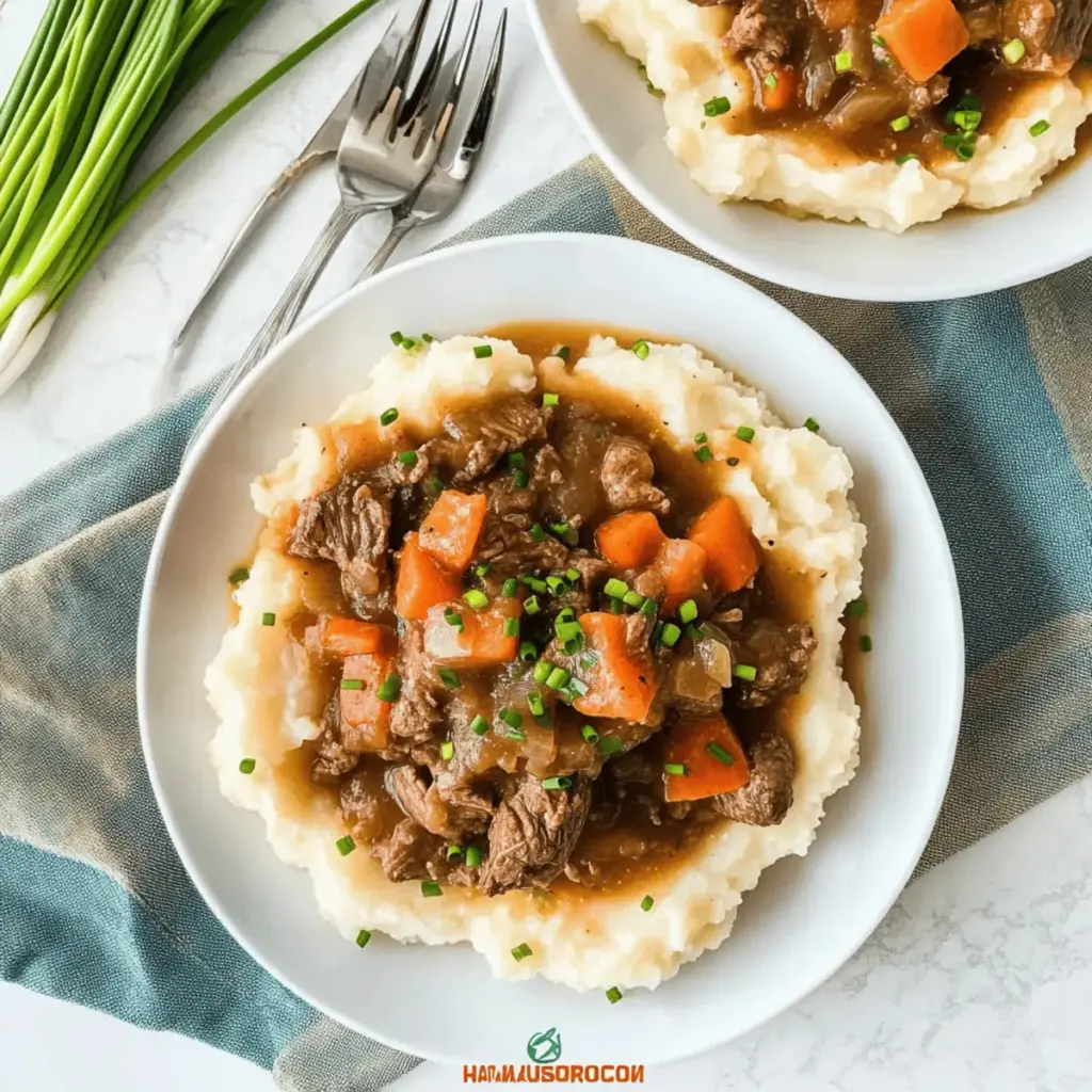 Fall Apple Cider Stew over Mashed Potatoes