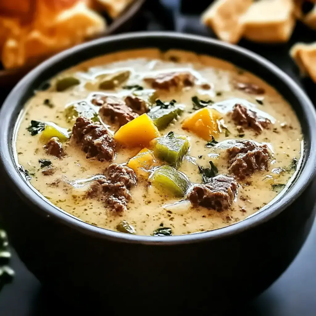 Cozy Creamy Philly Cheese-Steak Soup