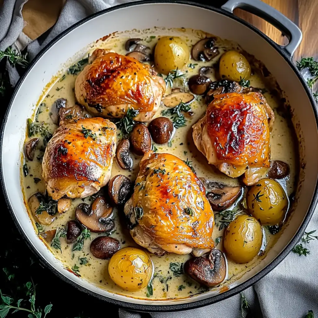Herb Roasted Chicken in Creamy White Wine Sauce