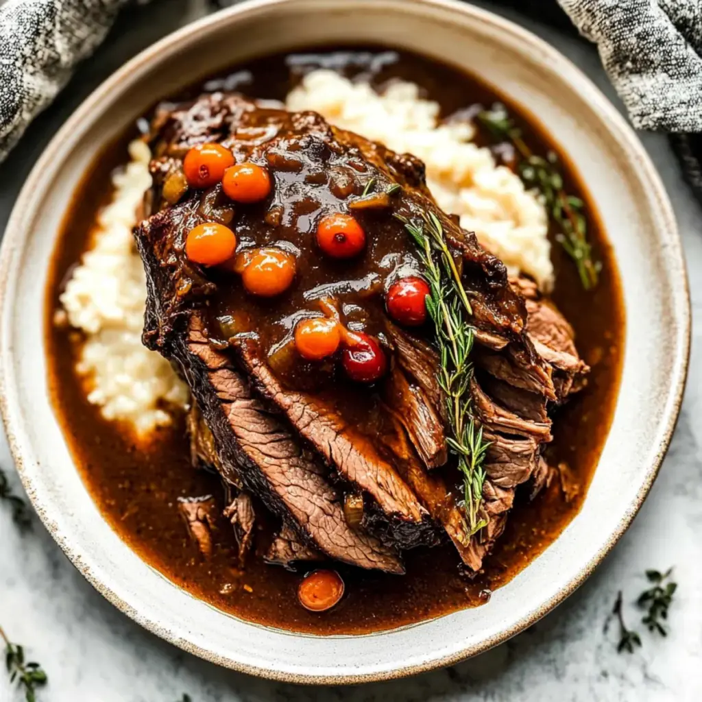 Christmas Roast Beef with Red Wine Gravy