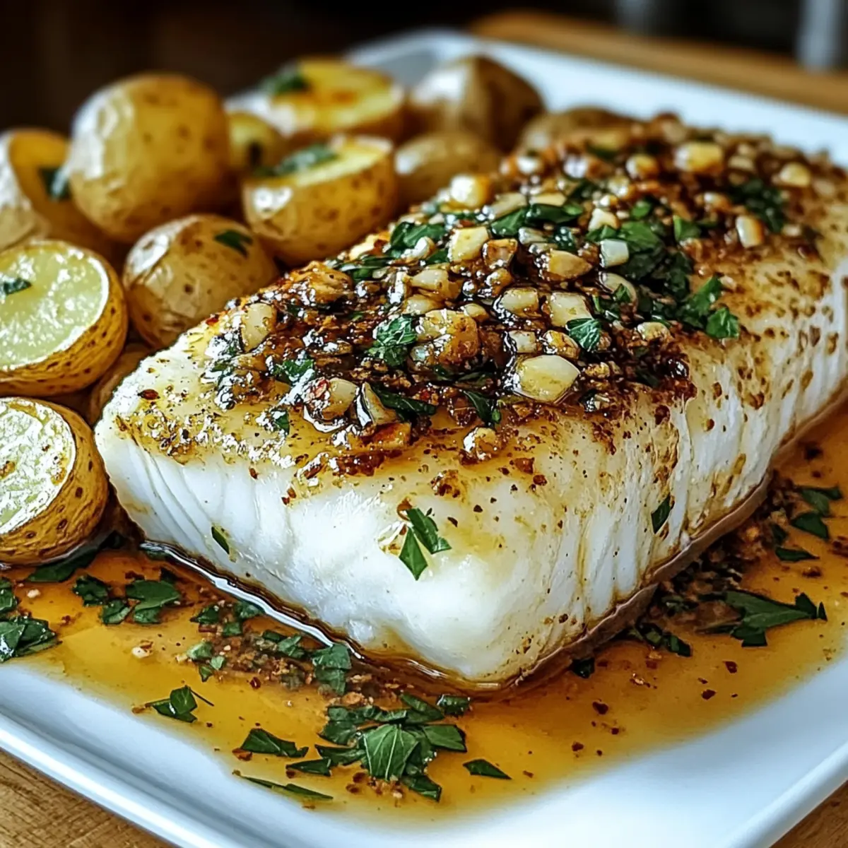 Easy Garlic Butter Cod With Roasted Potatoes