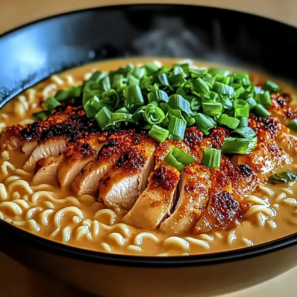 Fiery Chicken Ramen With Creamy Garlic Sauce