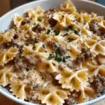 Creamy Parmesan Garlic Beef Bowtie Pasta