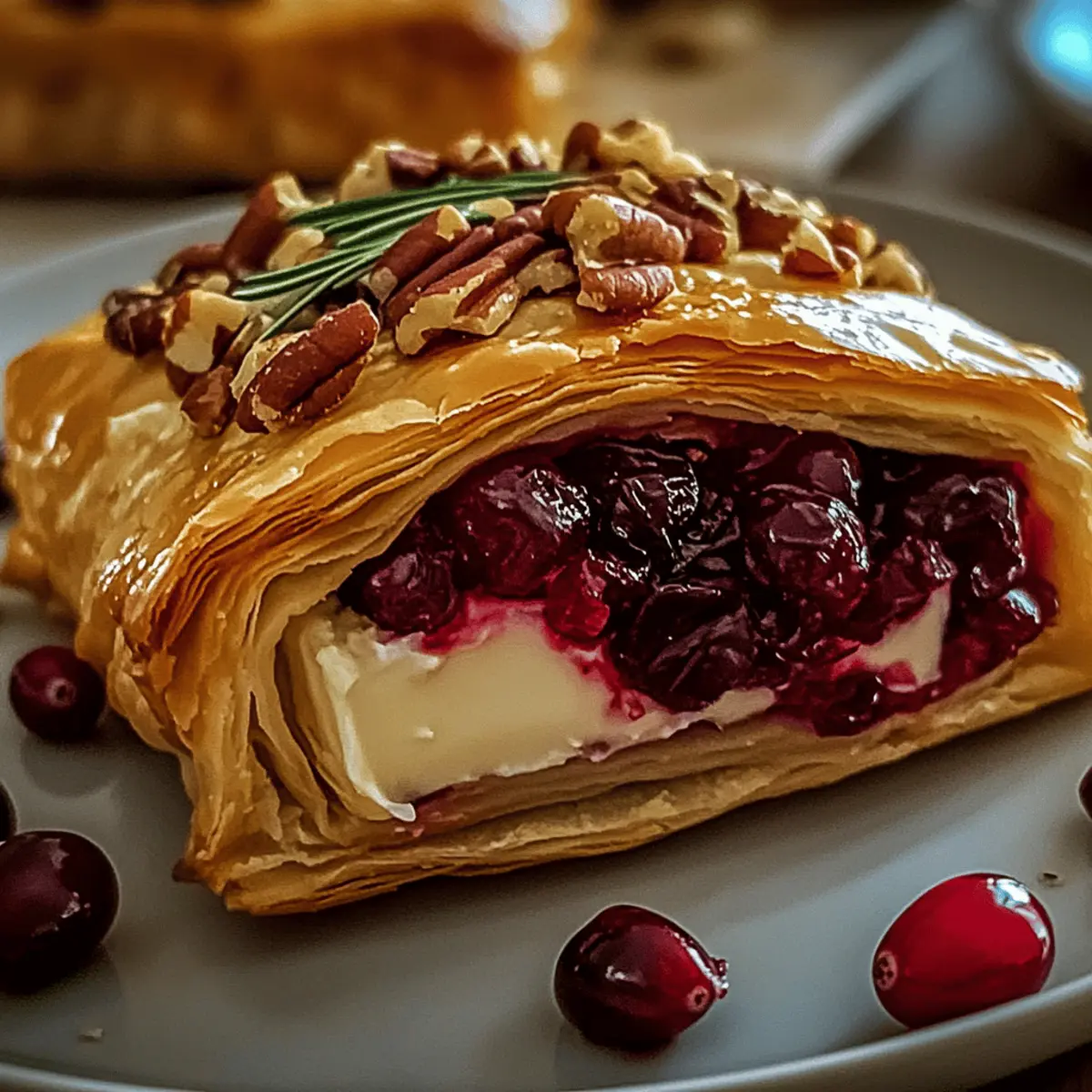 Easy Cranberry Pecan Brie Wrapped in Puff Pastry