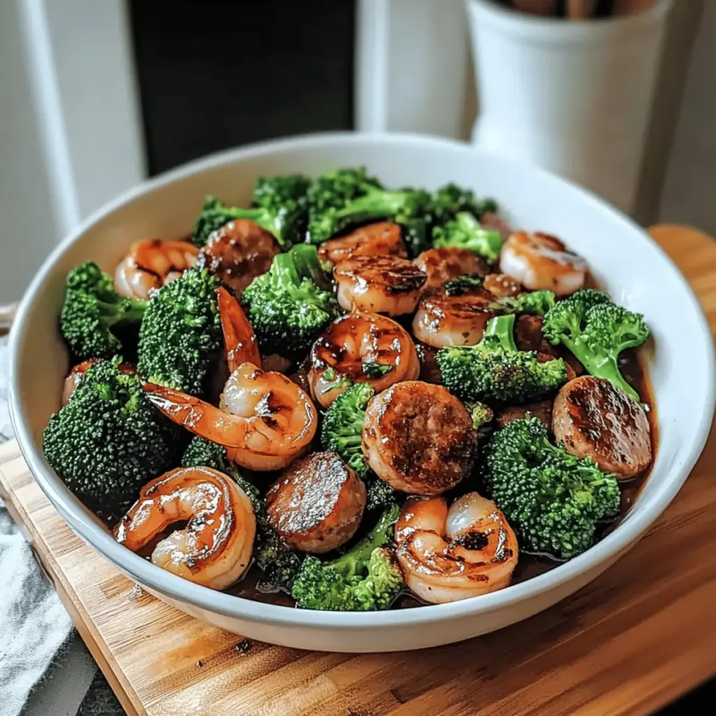 Honey Garlic Shrimp & Sausage Broccoli Skillet