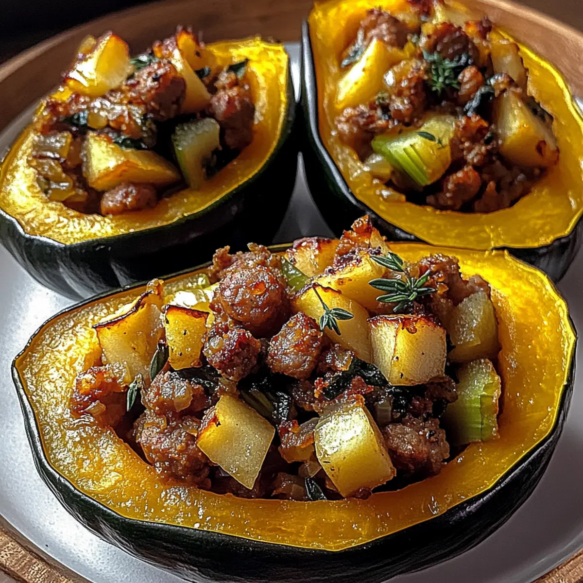 Cozy Sausage & Apple Stuffed Acorn Squash