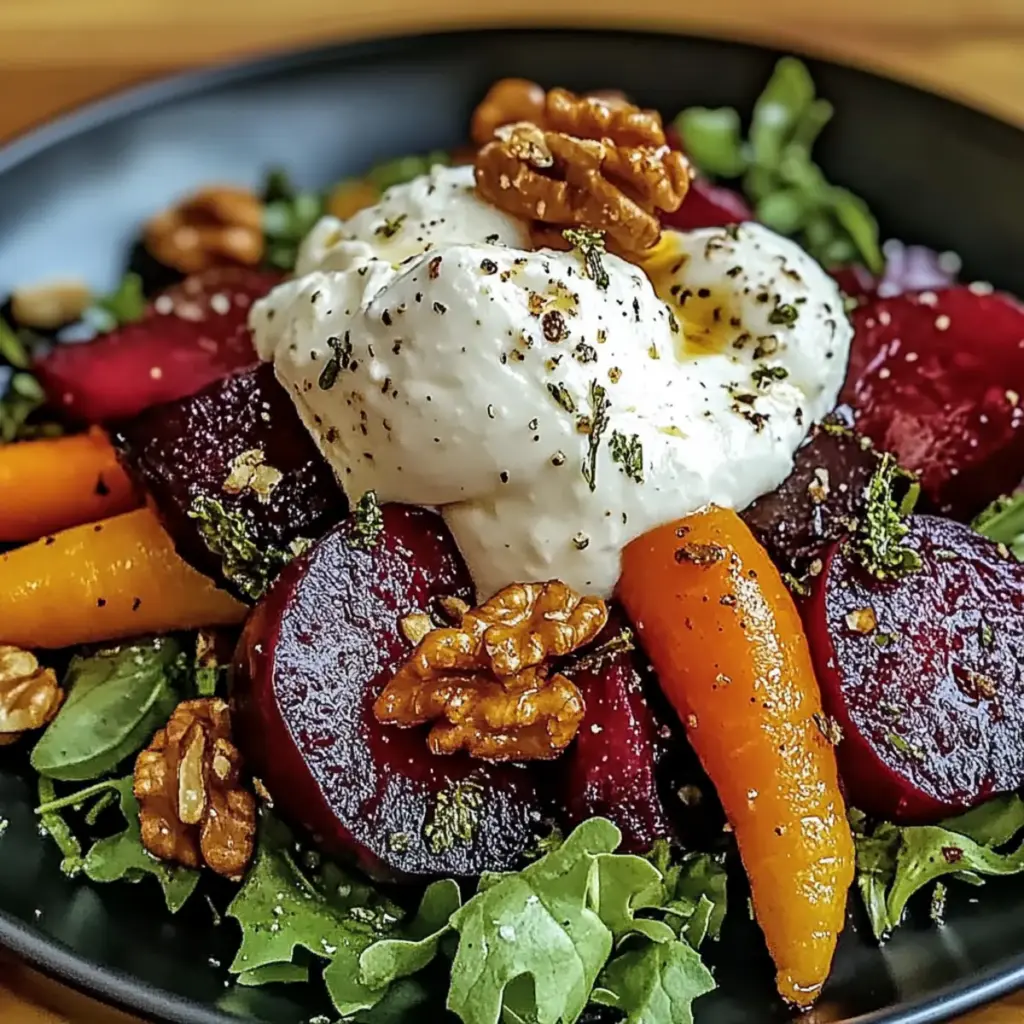 Easy Roasted Beets & Carrots Salad With Burrata