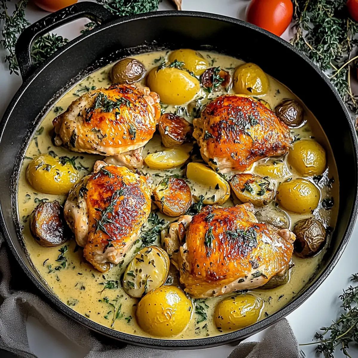 Herb Roasted Chicken in Creamy White Wine Sauce
