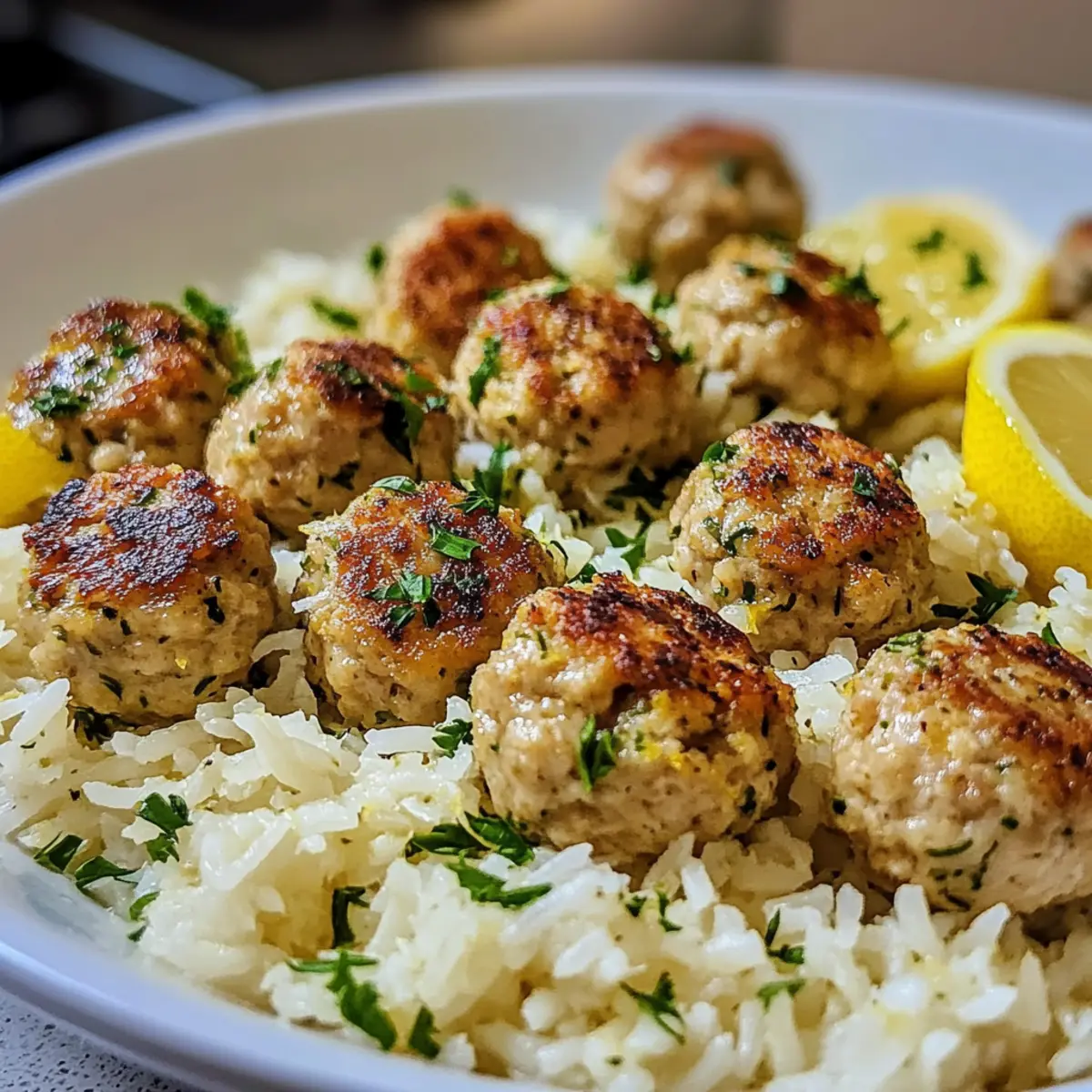 Greek Turkey Meatballs with Lemon Herb Rice