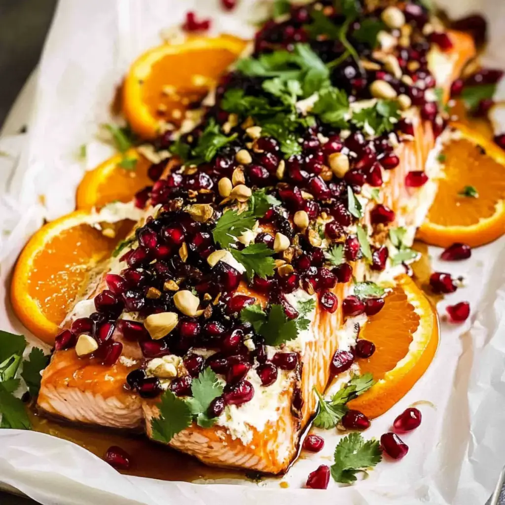 Christmas Citrus Pomegranate Baked Salmon