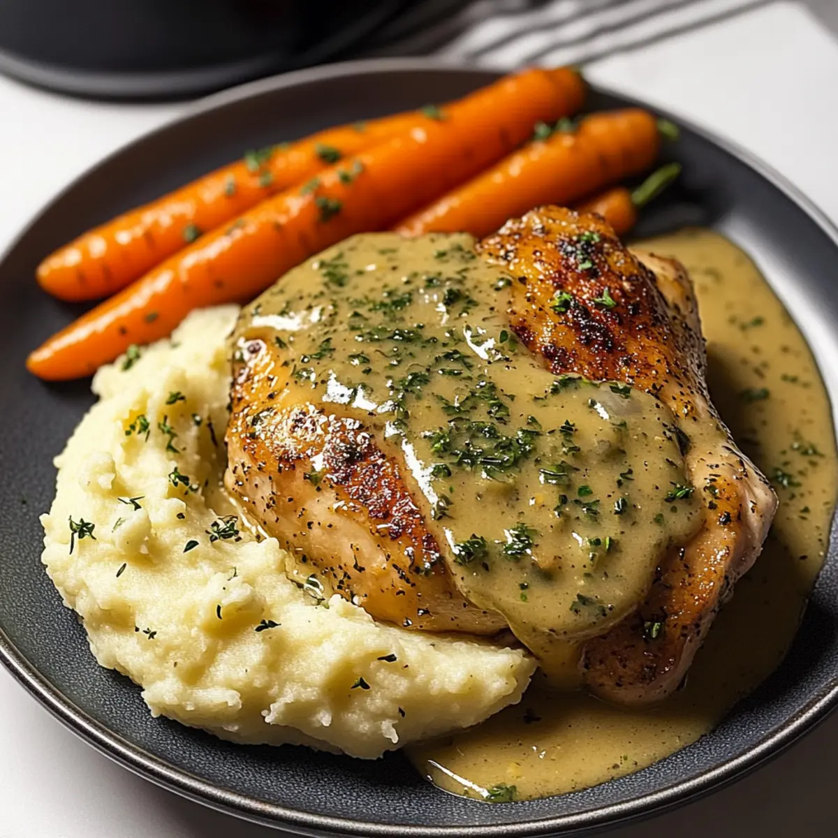 Creamy Herb Chicken with Mashed Potatoes & Glazed Carrots