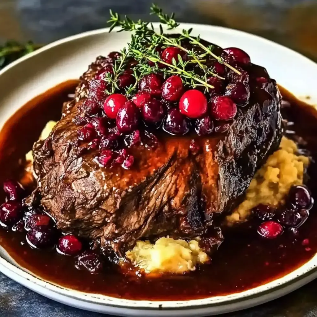 Slow-Braised Beef Roast with Cranberry Balsamic Glaze