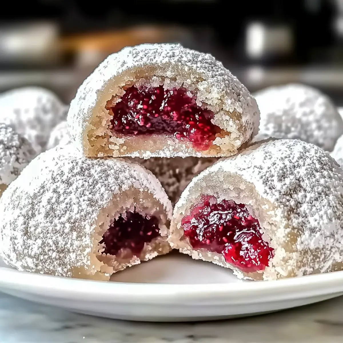 Raspberry-Filled Almond Snowball Cookies