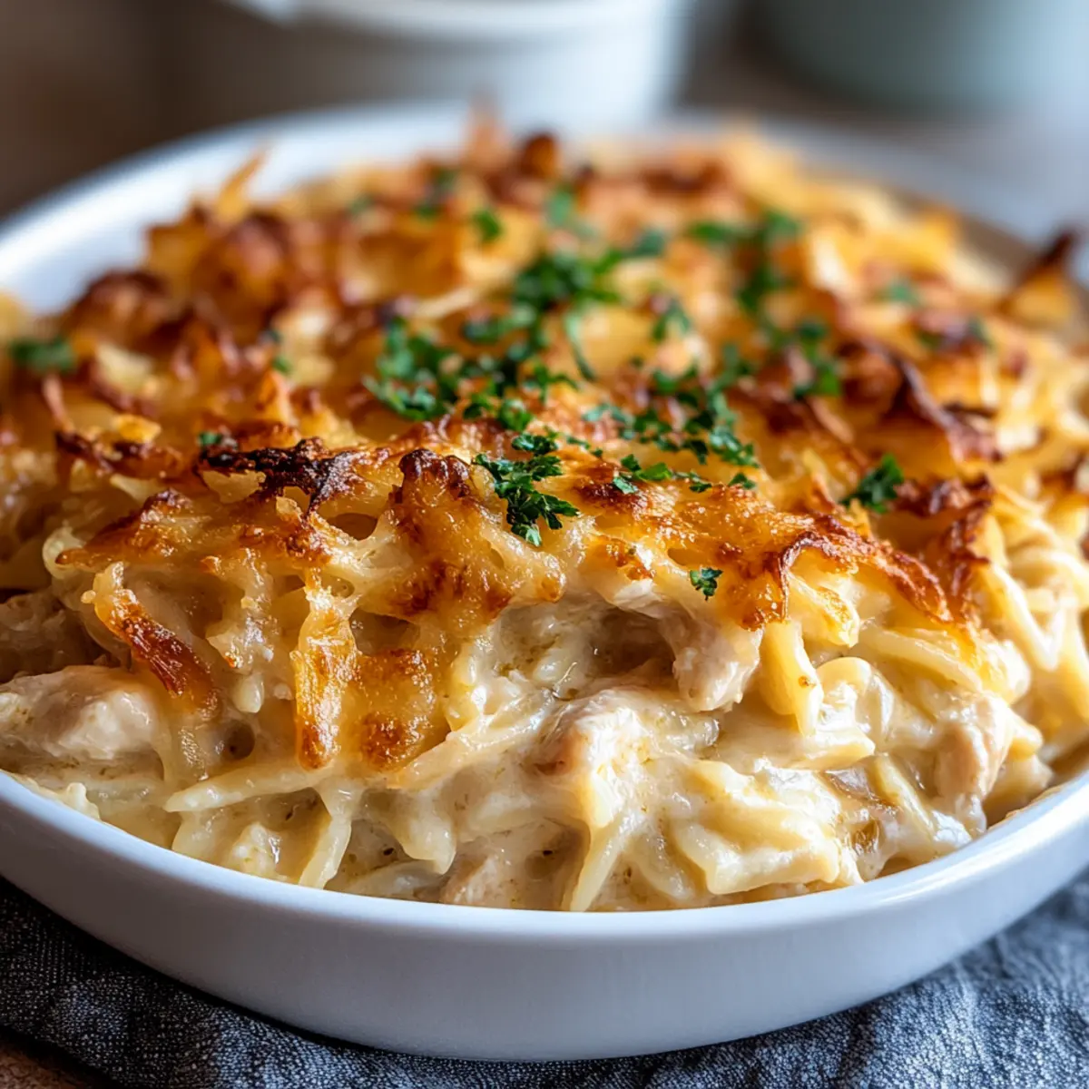 French Onion Chicken Orzo Casserole