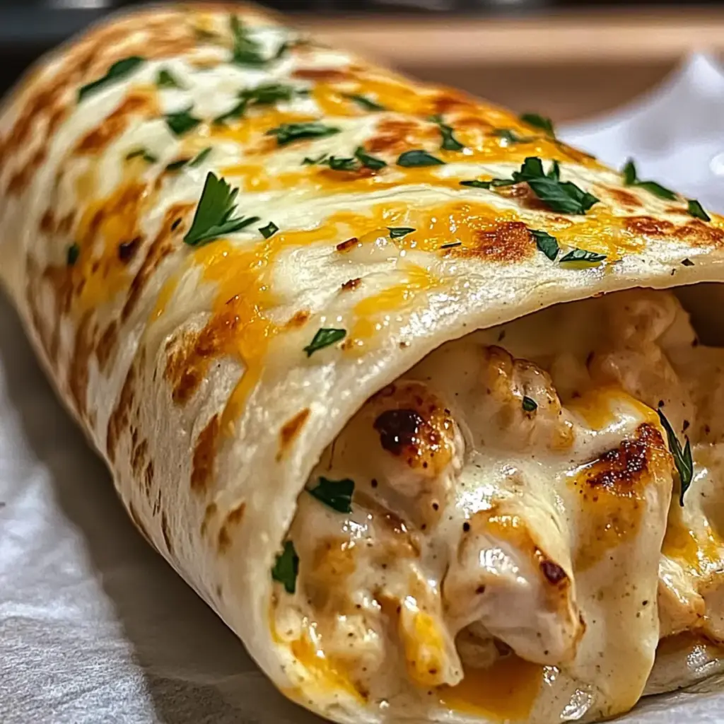 Ooey-Gooey Cheesy Garlic Chicken Wraps