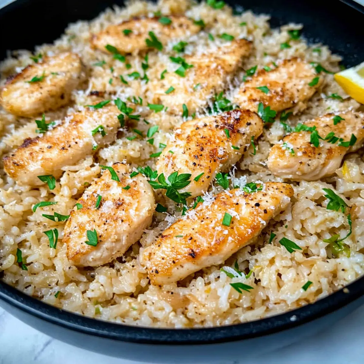 One-Pan Chicken Scampi with Garlic Parmesan Rice Delight