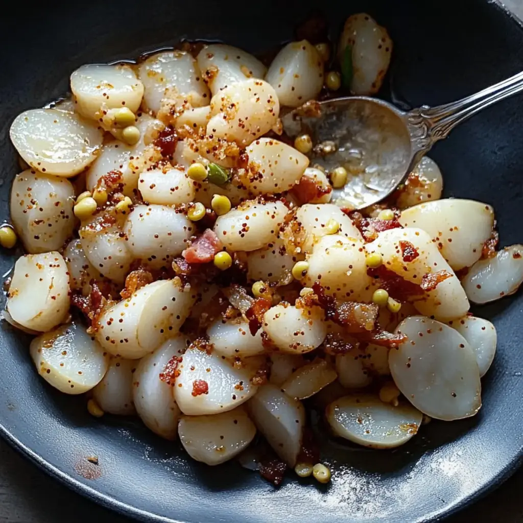 Turnips with Bacon and Pickled Mustard Seeds