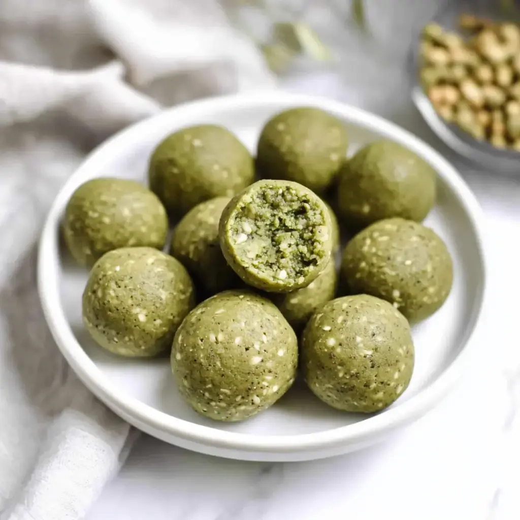 No Bake Matcha Cookie Dough Protein Bites