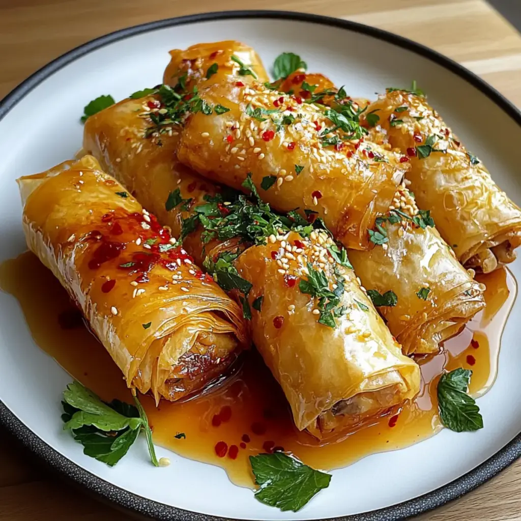 Oven Fried Feta Rolls with Chili Honey