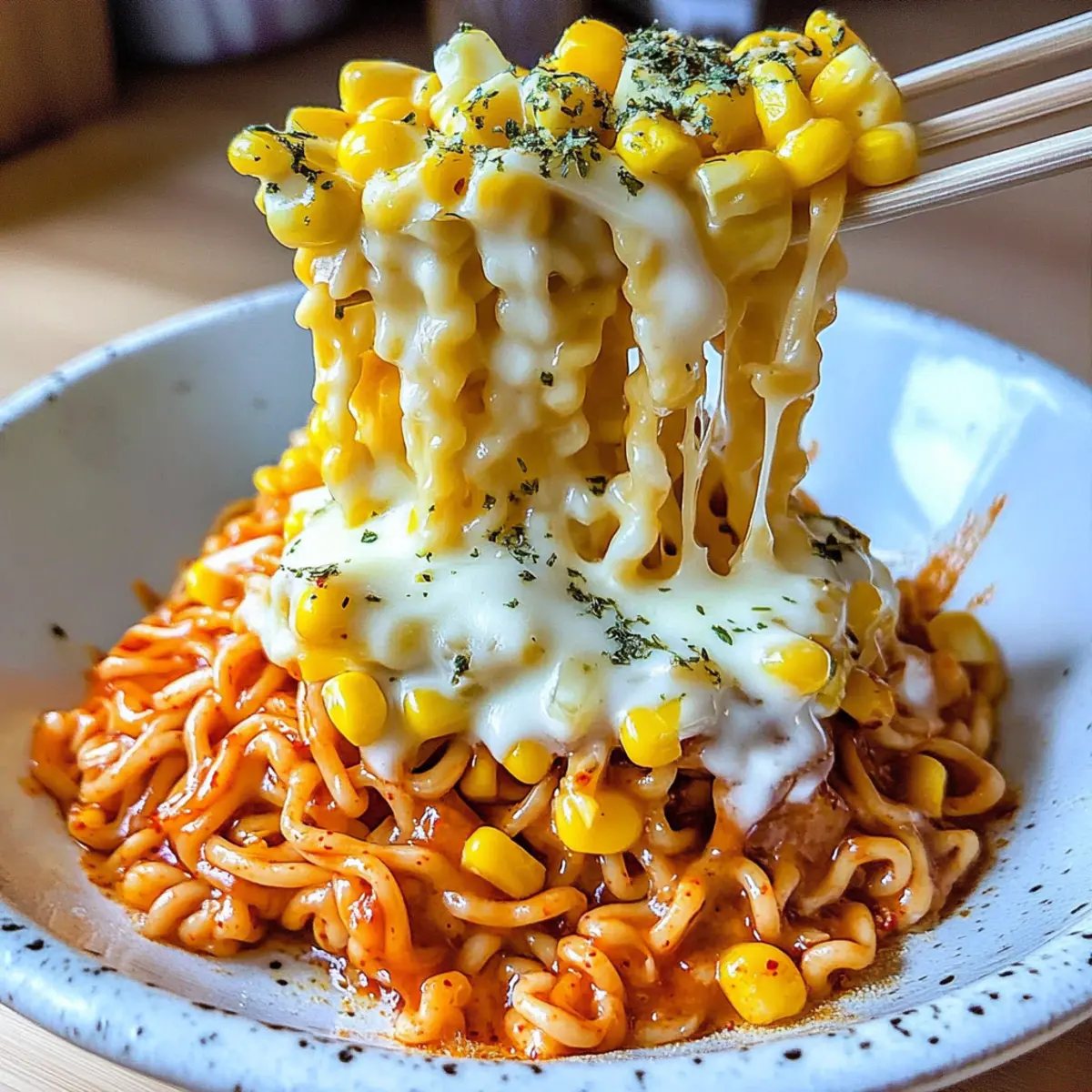 Spicy Noodles With Korean Corn Cheese
