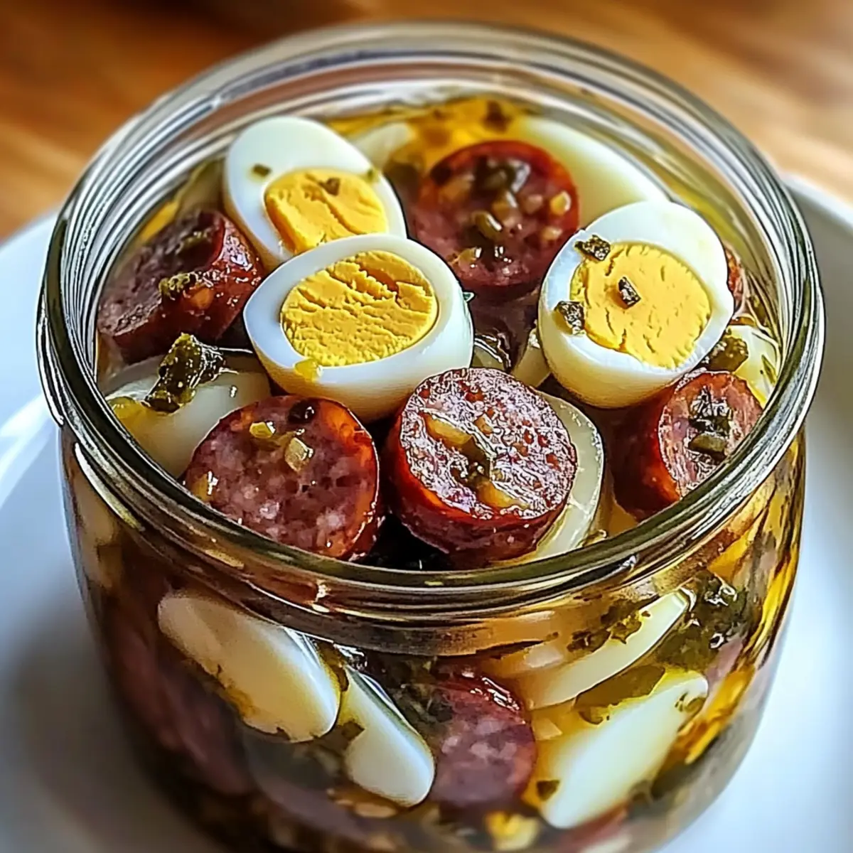 Pickled Eggs, Sausage, and Onions