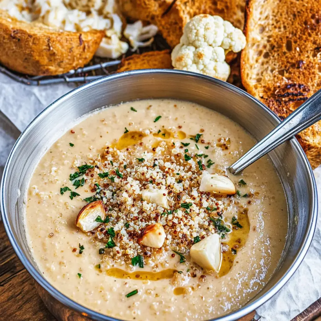 Asiago Roasted Garlic Cauliflower Soup