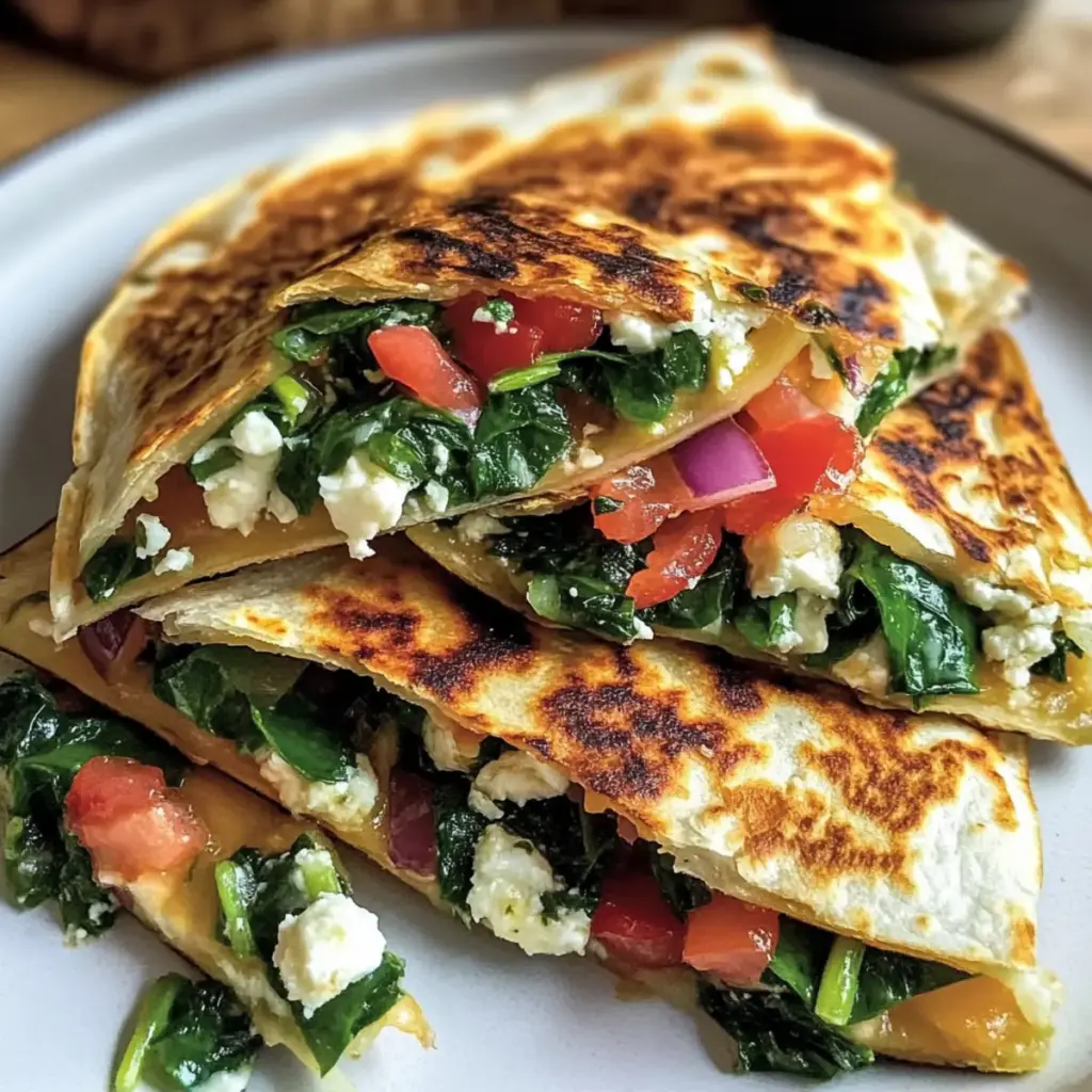 Mediterranean Quesadillas with Spinach, Feta, Mozzarella, and Red Onion