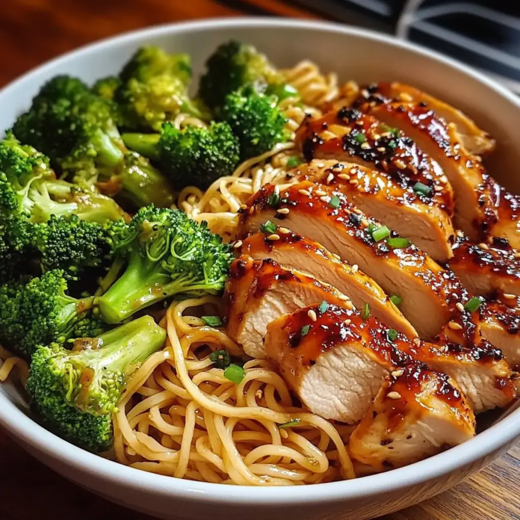 Spicy Garlic Chicken and Broccoli Noodle Bowls