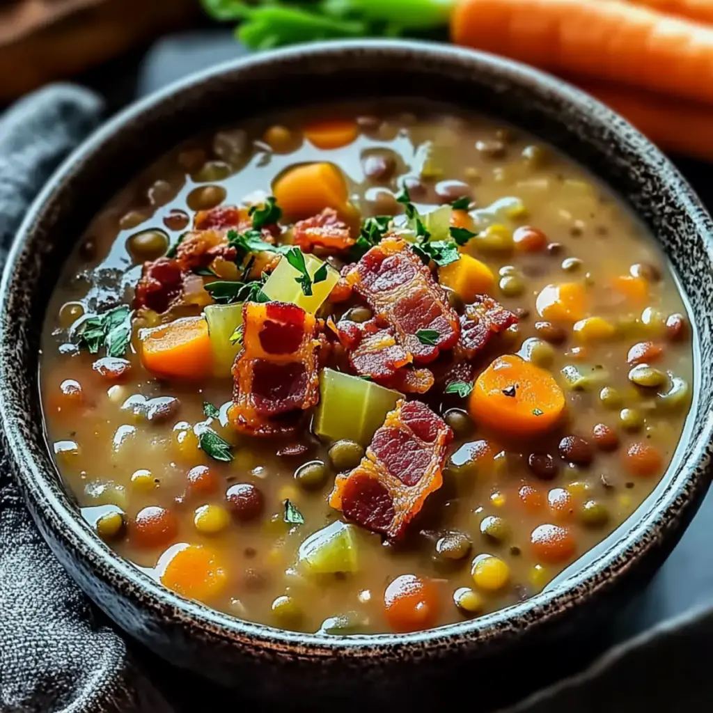 French Lentil Bacon Soup
