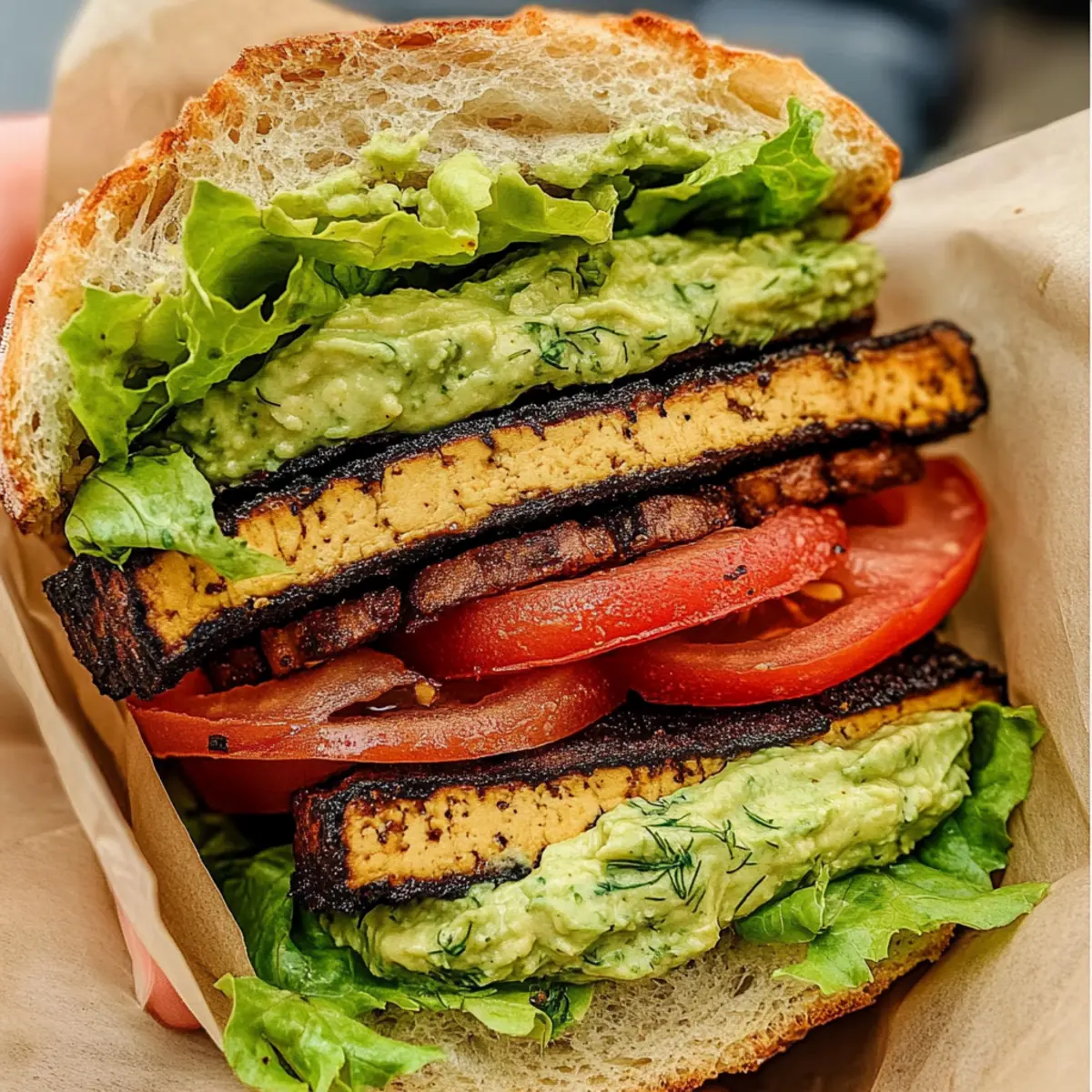Summer Smoky Tofu Lettuce Tomato (TLT) Sandwich