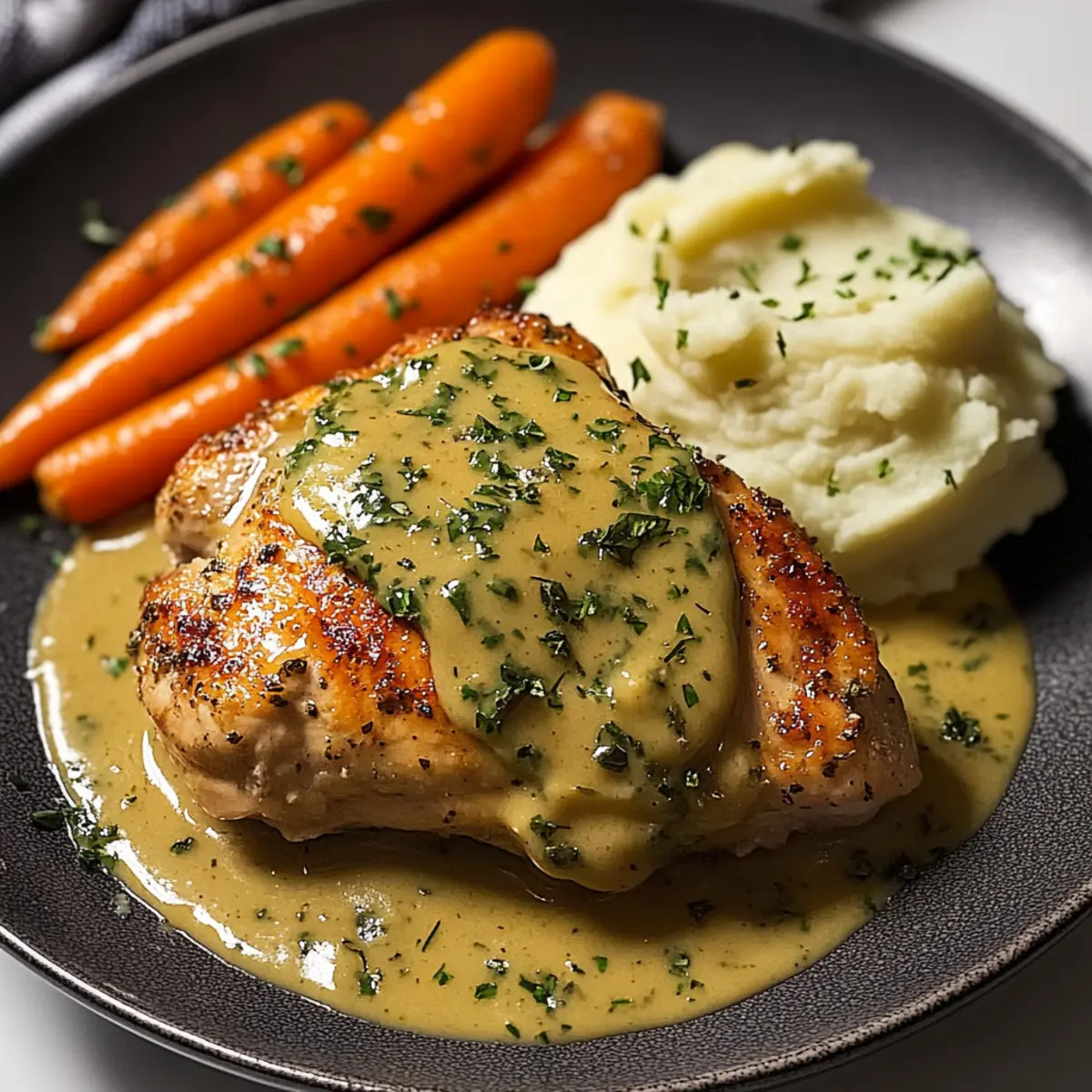 Creamy Herb Chicken with Mashed Potatoes & Glazed Carrots