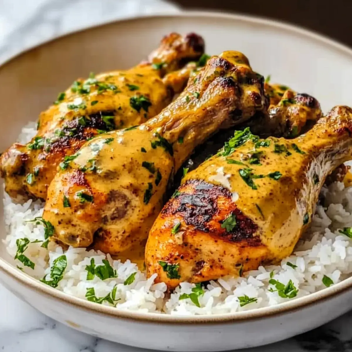 Creamy Paprika Chicken Drumsticks with Steamed Rice
