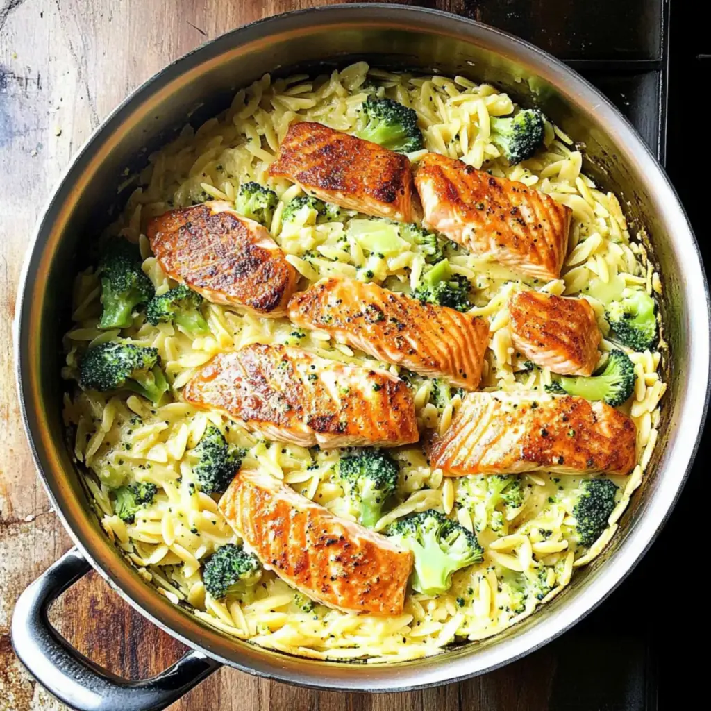 Broccoli Cheddar Salmon Orzo