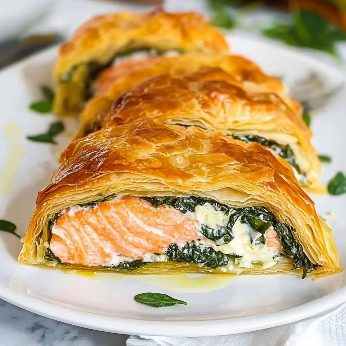 Savory Salmon Wellington with Creamy Spinach Delight
